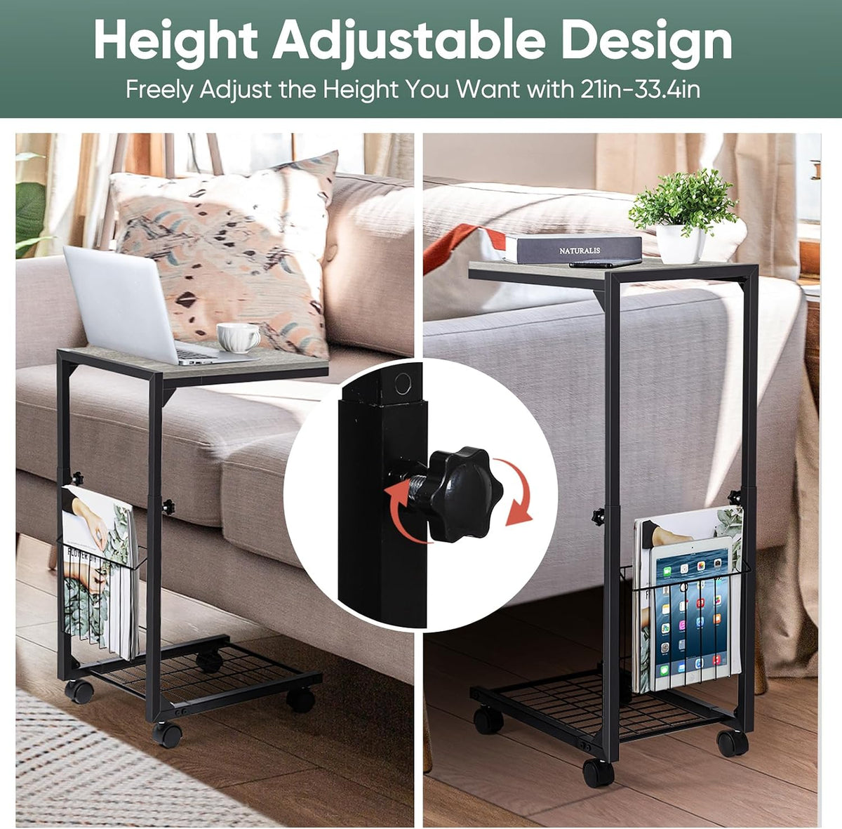 C Shaped End Table with Wheels - Image 6
