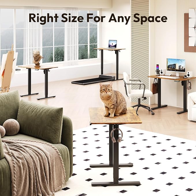 32 x 24 Inch Height Adjustable Standing Desk, 3 Presets, Brown | 32 x 24 in Desktop, 28.3–46.5 in Height, 2+3 Controls, ≤45 dB, 154 lb Capacity, 2 Hooks - Image 8