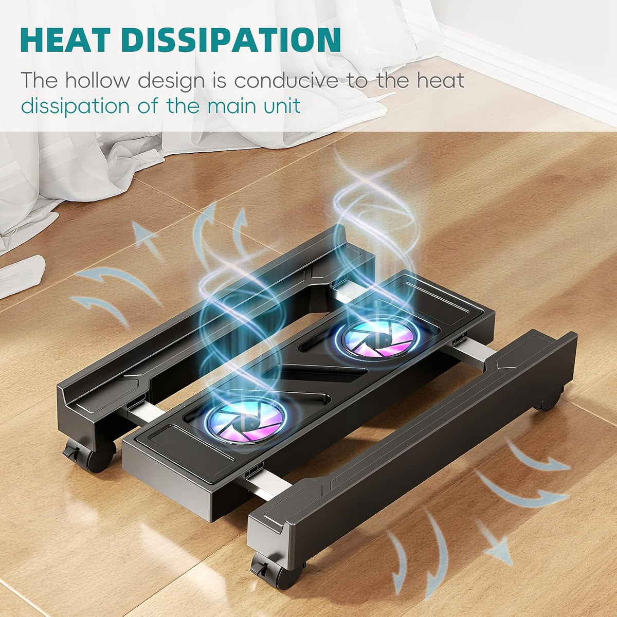 Computer Tower Stand with Cooling Fan, Adjustable Mobile CPU Holder - Image 6