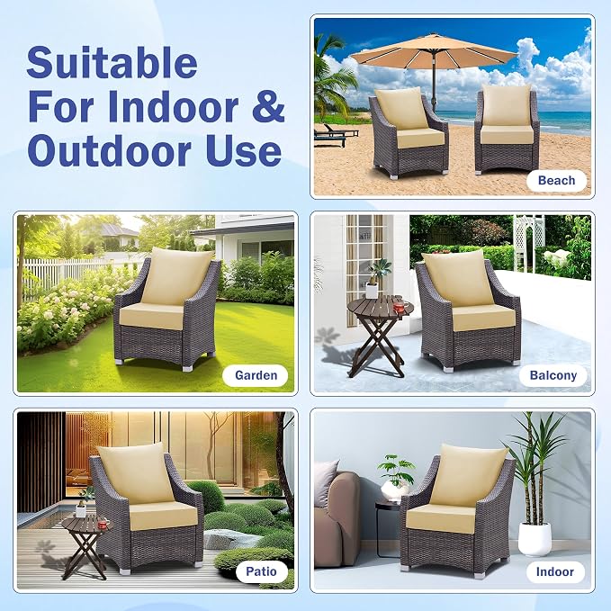 IASEAHK Outdoor Seat Cushion Set, Waterproof & Fade Resistant Patio Chair Cushions, Outdoors Cushion for Patio Furniture, 24 x 24 x 4 Inch, Outdoor Couch Cushions with Handle and Ties, Light Khaki - Image 7