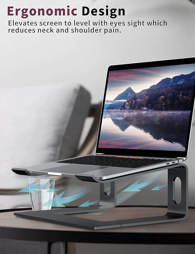 ALASHI Laptop Stand for Desk, Aluminum Computer Riser, Ergonomic Notebook Holder, Detachable Metal Laptops Elevator, PC Cooling Mount Support 10 to 15.6 Inches Notebook, Black - Image 5