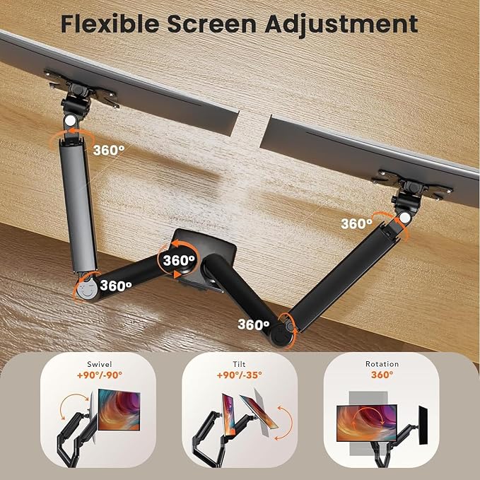 Dual Monitor Stand for 2 Screens up to 32 in, Each Arm Holds 22 lbs, Adjustable Dual Monitor Mount with Gas Spring, Tilt Swivel Rotate, VESA 75/100mm for Home & Office - Image 6