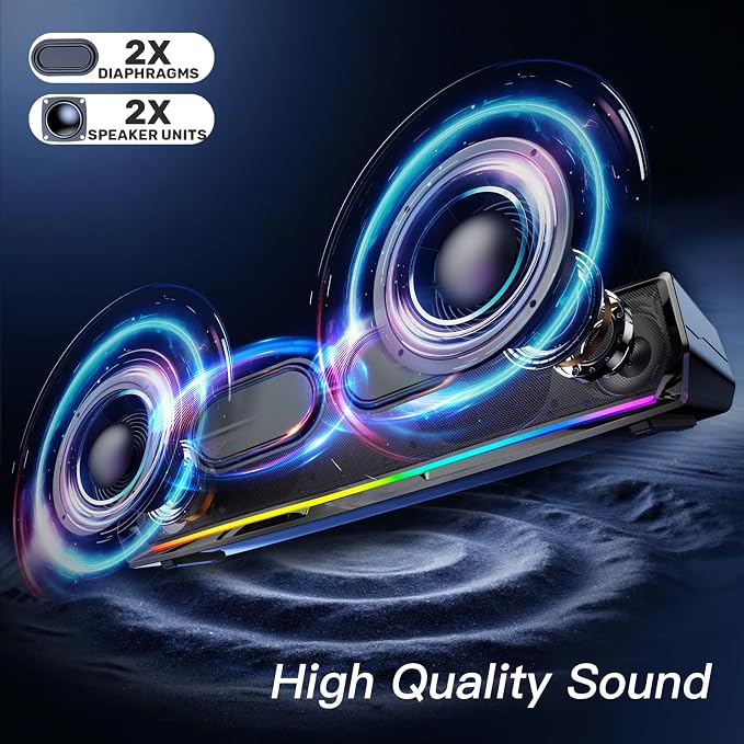 Computer Speakers for Desktop,PC Speakers Gaming Sound bar with Colorful Light,USB Speaker With Bluetooth for PCs Desktop Laptop Tablets,Wired Bluetooth Speaker for Phones(Type-C Adapter Included) - Image 2