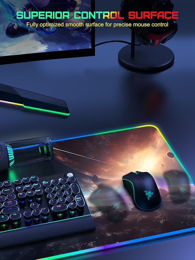 TopMade Wireless Charging Mouse Pad, RGB Gaming Mousepad Home Office Desk Pad, 31.5” x 15.8” Large Desk Mat, Waterproof Keyboard Pad, Cosmic Planet (Includes 20W PD Power Adapter & 6.56ft Woven Cable) - Image 5