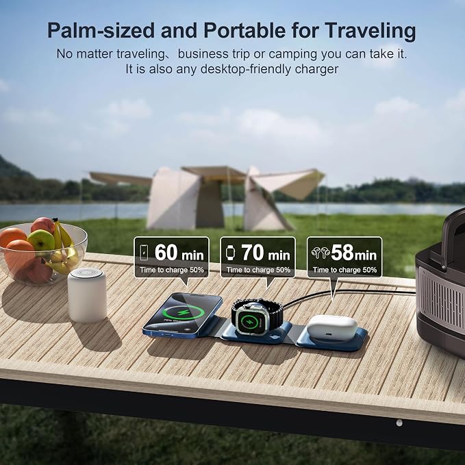 3 in 1 Charging Station for Multple Devices,Foldable 3 in 1 Wireless Charger for Travel,Nano Wireless Charging Station for iPhone16 15 14 13 12 Pro Max/Watch 10 9 8 7 6 5 4 3 Ultra/AirPod Pro - Image 2