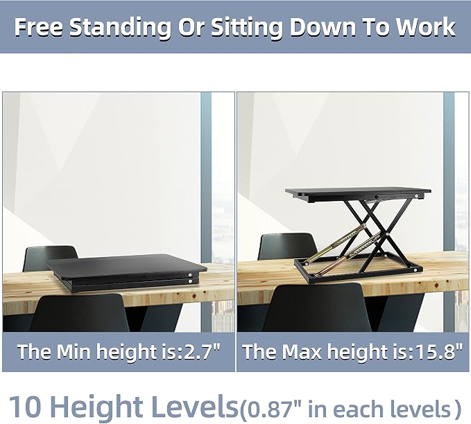 Standing Desk Converter, Height Adjustable Sit Stand Desk Converter, Fully Assembled Monitor Desk Riser for Standing or Sitting, Black, Pattern - Image 9