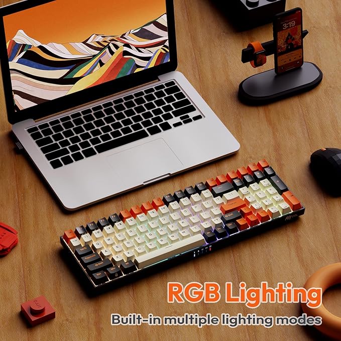 RK ROYAL KLUDGE RK100 Wireless Mechanical Keyboard RGB Backlit Bluetooth5.1/2.4G/Wired 96% Full Size 100-Key Hot Swappable Gaming Keyboard Red Switch Carbon - Image 2