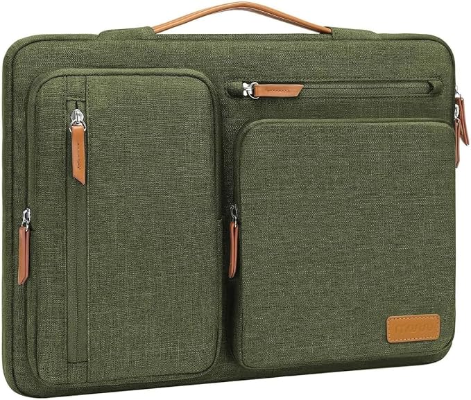 MOSISO 360 Protective Laptop Case 15 inch, 15 inch Laptop Sleeve | Compatible with MacBook Air M5 M4 M3 M2 2026-2023, Dell XPS Plus, Side Open Carrying Case with 4 Zipper Pockets, Olive Green by MOSISO