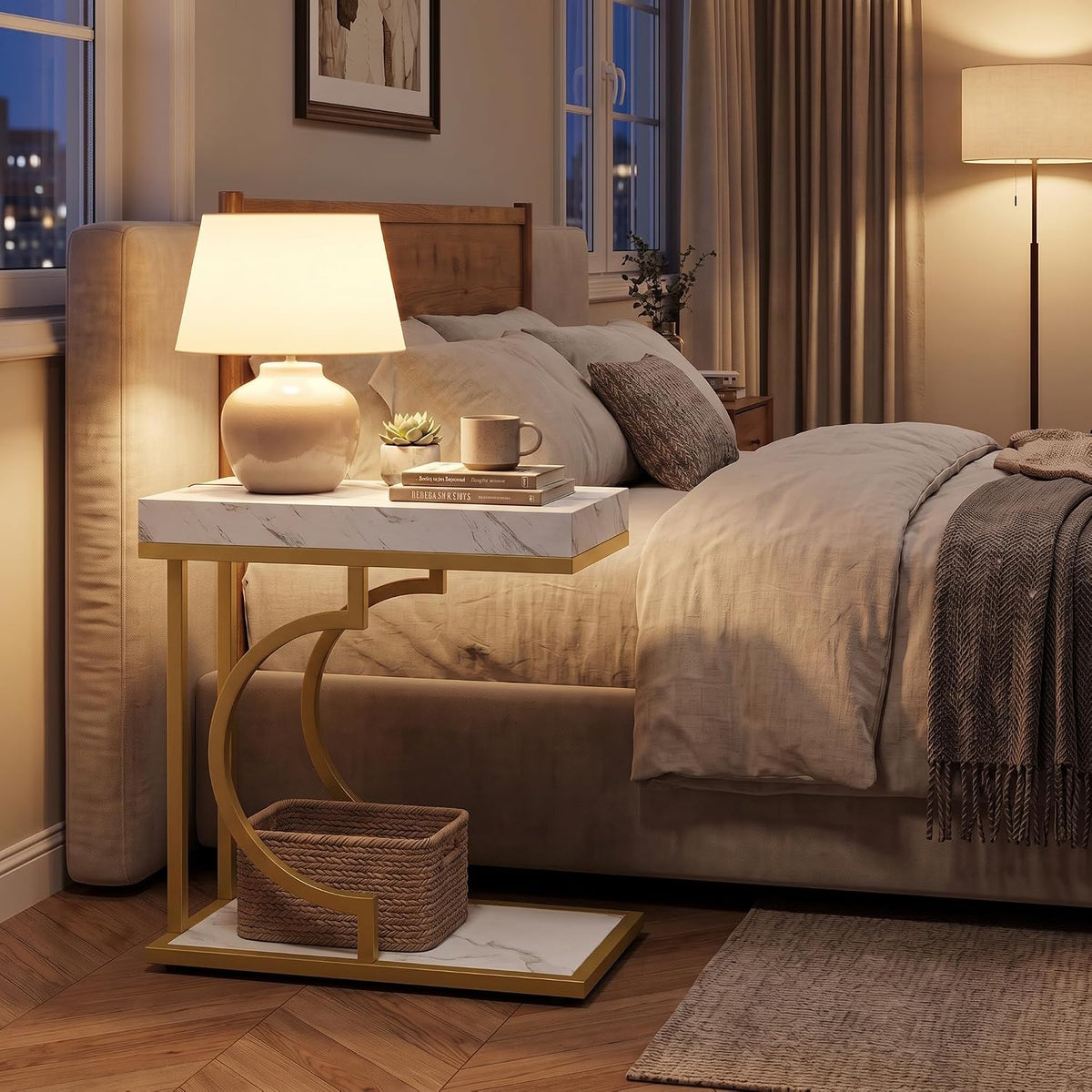 Tribesigns C Shaped Modern End Table for Coach with Metal Frame - Image 7