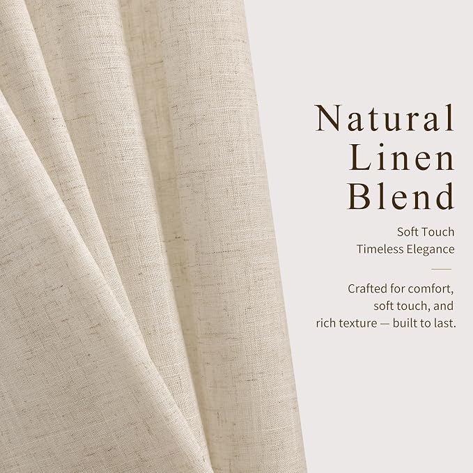 Hokibero Cream Pinch Pleated Linen Curtains 82 Inch Long for Living Room | Beige Light Filtering Semi Sheer Curtain,Back Tab Hooks Rings,Farmhouse Textured Privacy Drapes for Bedroom Window,2 Panels - Image 5