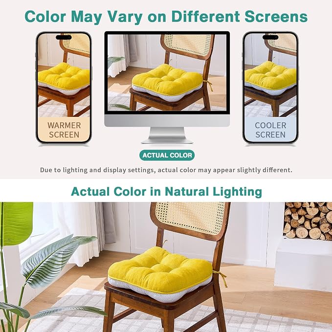 BETU Chair Cushions for Dining Chairs Set of 4,3.5" Thick Kitchen Table Chair Pads with Ties,Non Slip Backing and Covers, Seat Cushion for Dining Room,Bar,Patio Chairs,15.5"X15.5"X3.5",Gold - Image 5