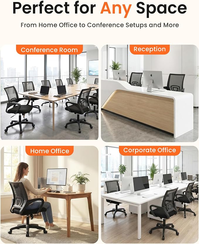 NEO CHAIR Office Computer Ergonomic Mid-Back Mesh Desk Chair, Black 2pack | Breathable Mesh Back with Lumbar Support, Height Adjustment, Smooth Rolling Casters for Home Office, Study or Gaming Setup - Image 4