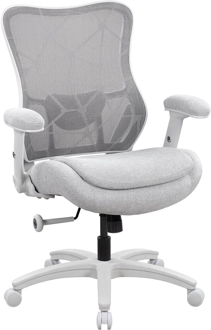 Big and Tall Office Chair 500lbs Heavy Duty Ergonomic Mesh Desk Chair with 23.6" Extra Wide Seat, 29.5" High Back, Adjustable Lumbar Support Flip-Up Arms for Large Body Types(Light Gray) by WITTLONG