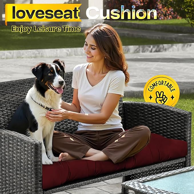 MAGIC ELEPHANT Outdoor Bench Cushion, Memory Foam Loveseat Cushion for Patio Furniture Wicker Chair, Settee Porch Swing Seat Cushion, 44 x 19 Inches (Red) - Image 6