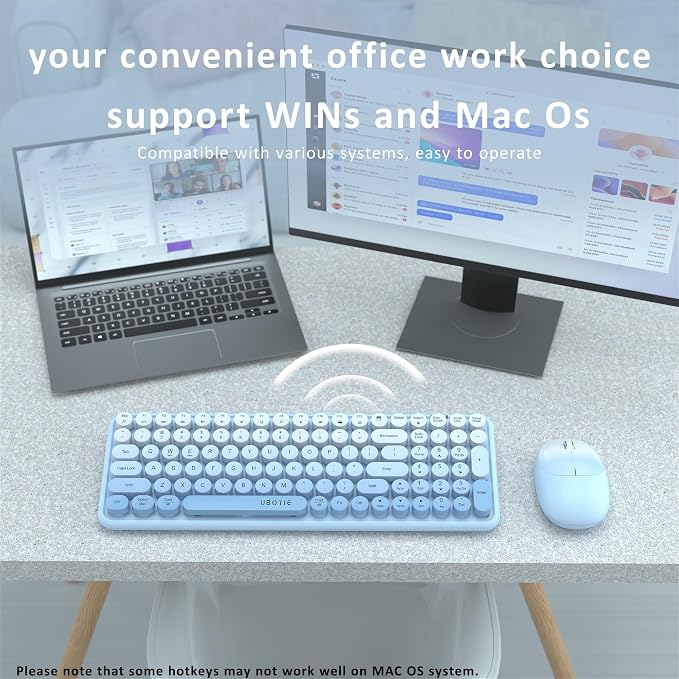UBOTIE Wireless Keyboards and Mouse Combo (Blue Gradient) | Colorful Gradient Rainbow Color Retro Typewriter Flexible Keyboard, 2.4GHz Connection and Optical Mouse for PC Wins Mac - Image 3