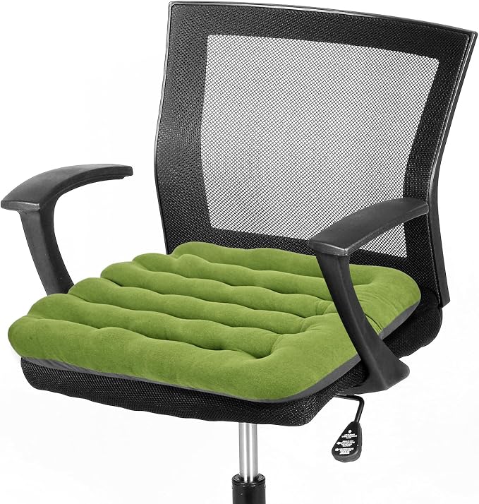 BUYUE Good Support Office Chair Cushion Padded, Soft Velvet Comfortable Non-Slip Seat Cushion for Computer Desk Kitchen Chair (1 Count, Green) by BUYUE