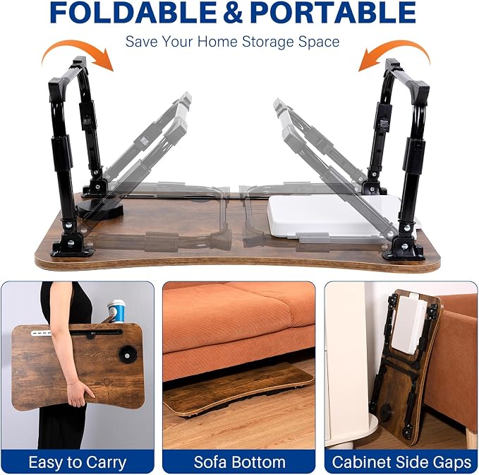 BYMECOST Laptop Desk for Bed, Height Adjustable Laptop Bed Table, Foldable Portable Lap Desk Stand with USB/Storage Drawer/Cup Holder/Slot, Breakfast Tray for Working Reading Writing Eating - Image 9