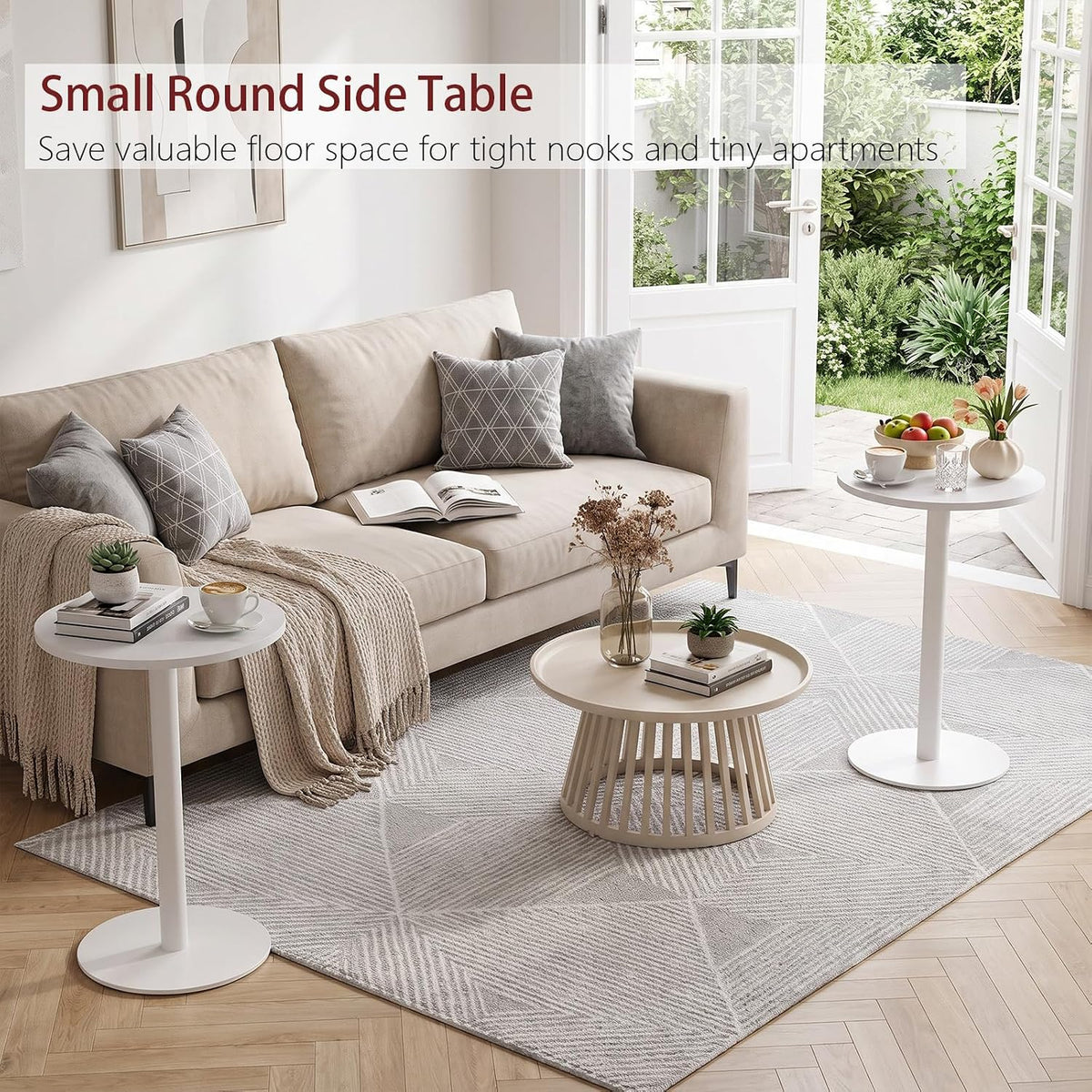 Adompacat Round Side Table, C Shapde End Table, Couch Side Table with Metal Leg, Small Snack Table for Living Room,Bedroom, Small Spaces - White - Image 5