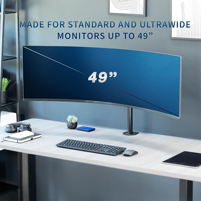 VIVO Clamp-on Single Ultra Wide Monitor Desk Mount, Low Profile Heavy Duty Adjustable Stand for 1 Ultrawide Screen up to 49 inches, 44 lbs Capacity, Black, STAND-V100C - Image 2