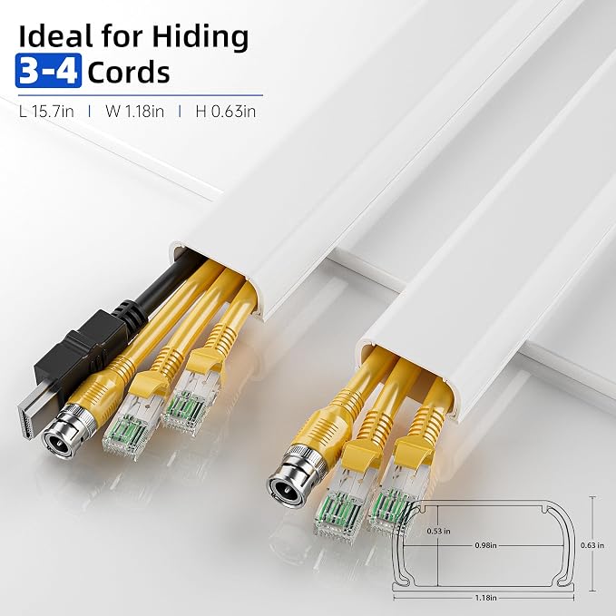 Delamu Large 142in Cord Hider for 3-4 Cords, Cord Covers for Wires on Wall, Easier Install Wire Covers for Cords on Wall, Cable Wire Hider, Cable Cover Management Raceway, W1.18 H0.63in, White - Image 2