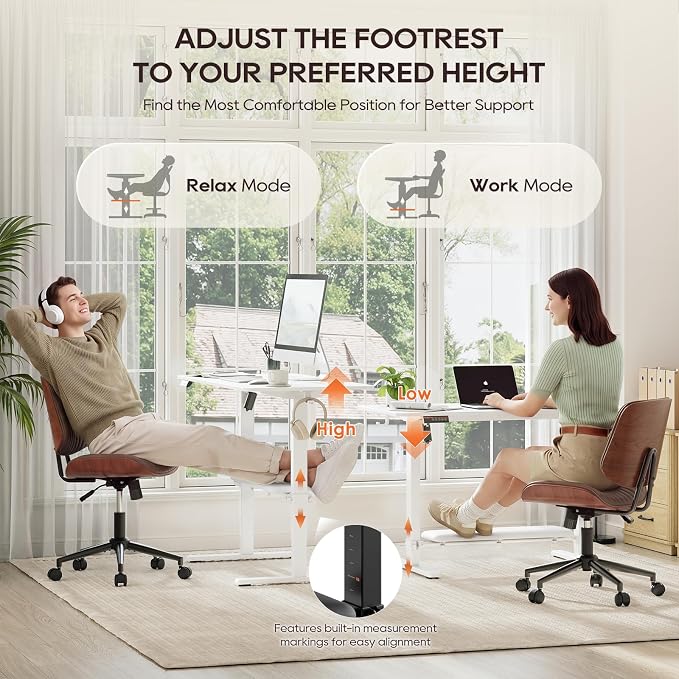 MALOL 47" x 24" Electric Standing Desk with Adjustable Footrest, White | Height Adjustable Computer Home Office Gaming Desk with 3 Memory Presets & Child Lock, Adjustable Feet, Cable Management - Image 3