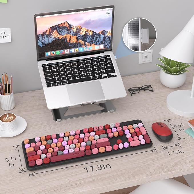 UBOTIE Colorful Wireless Keyboard and Mouse Combo (Black-Colorful) | Retro Typewriter Floating Full-Sized Keys Computer Keyboard with Optical Mouse, 2.4GHz USB Connection for Windows Mac - Image 6