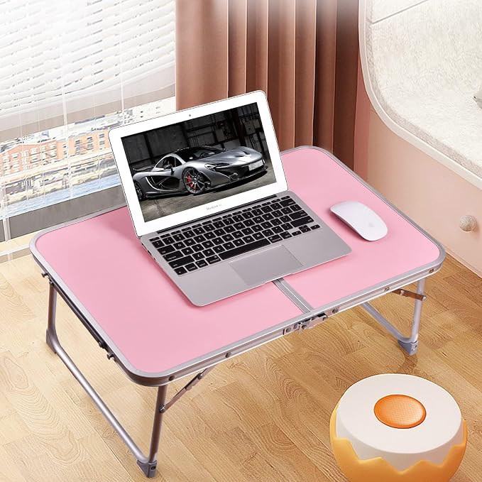 Foldable Laptop Desk, Portable Bed Table with Hidden Storage, Pink | 23.6 x 15.3 in Work Surface, Hidden Storage, Aluminum Frame, Anti-Slip Feet, Carry Handle, Safety Locks - Image 4
