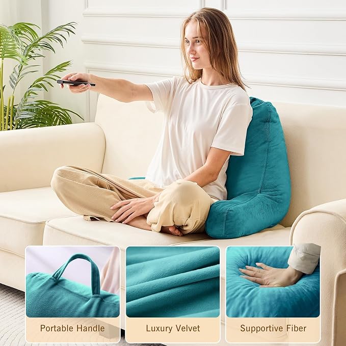 Sasttie Reading Pillow for Bed, Back Pillow for Sitting Up, Teal Blue | 18" Backrest Support Cushion for Couch, Sofa, and Floor, Dorm Essentials, OEKO-TEX, Adjustable Down Alternative Fill - Image 5