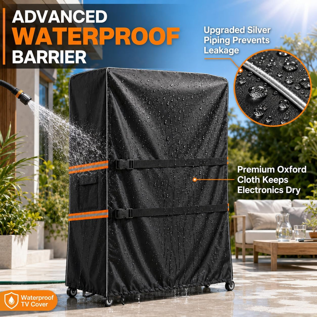 Outdoor TV Trolley Cover for 55-60 Inch Screen, Heavy Duty 600D Waterproof Rolling TV Stand Cover, Weatherproof Mobile TV Cart on Wheels Protector with Remote Pocket, Black 55"x15"x57" - Image 5