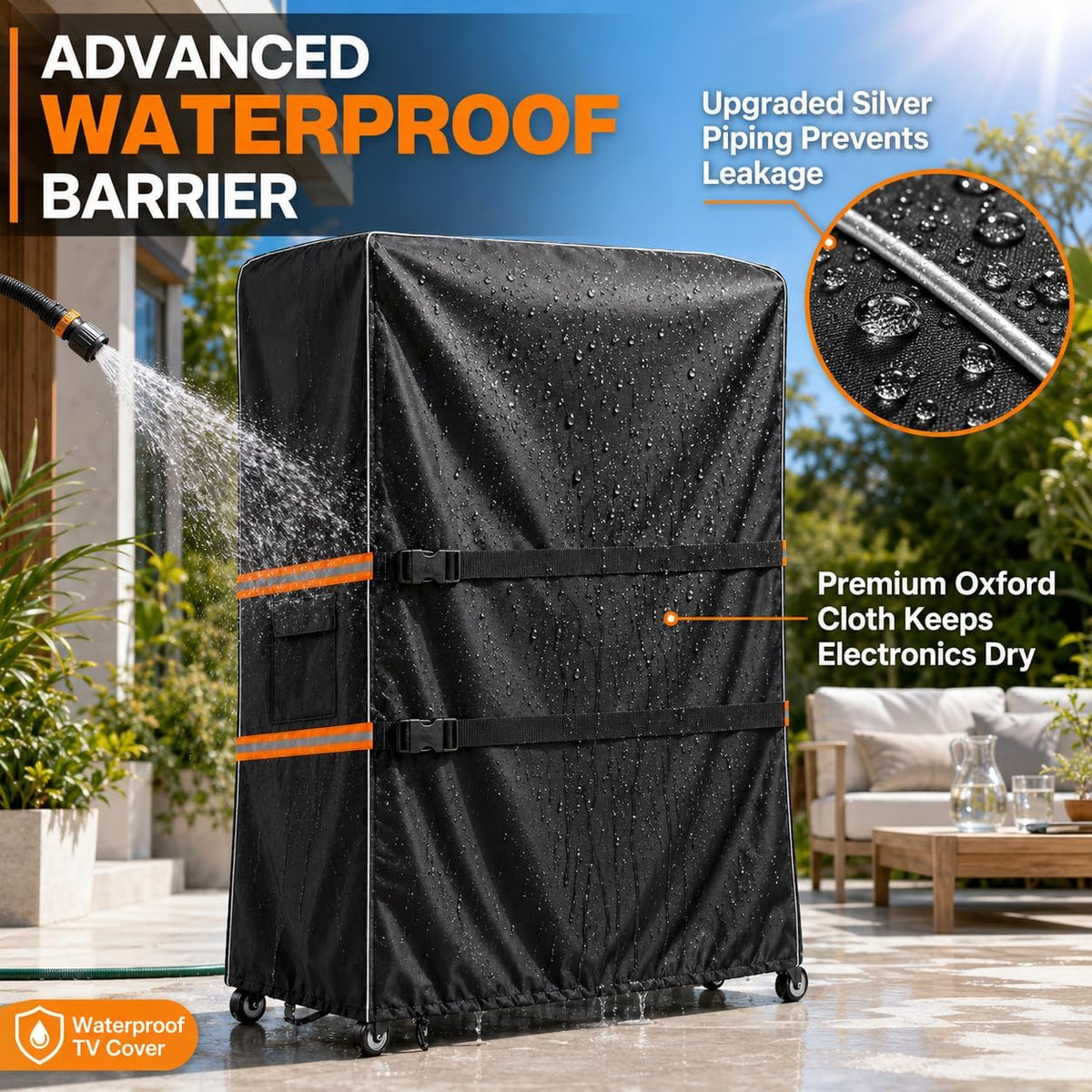 Outdoor TV Trolley Cover for 55-60 Inch Screen, Heavy Duty 600D Waterproof Rolling TV Stand Cover, Weatherproof Mobile TV Cart on Wheels Protector with Remote Pocket, Black 55"x15"x57" - Image 5
