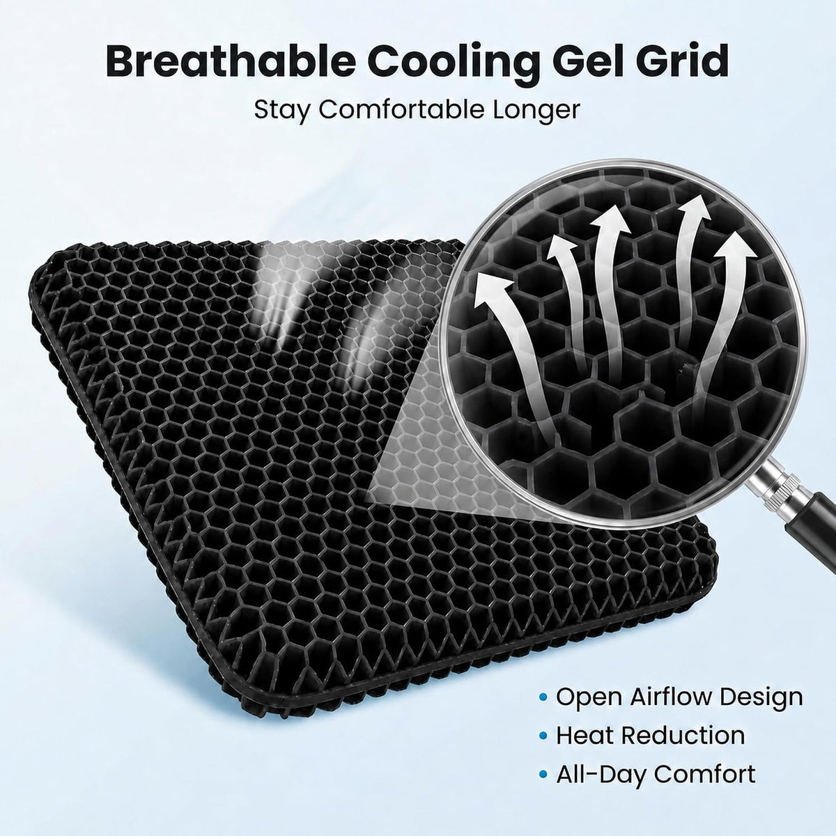Extra Thick Large Pure Gel Seat Cushion for Long Sitting, Breathable Comfort Cushion for Back, Sciatica, Tailbone & Hip Pain Relief, Washable Portable Cushion for Office Chair, Car, Wheelchair - Image 5