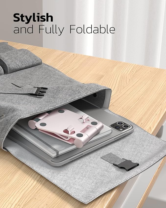 Nulaxy Full Aluminum Dual Folding Cell Phone Stand for Desk, Rose Gold | Height Angle Adjustable, Portable, Anti-Slip Base, Fits 18mm Thick Case Smartphone, Nintendo Switch Desk Essential Accessory - Image 5