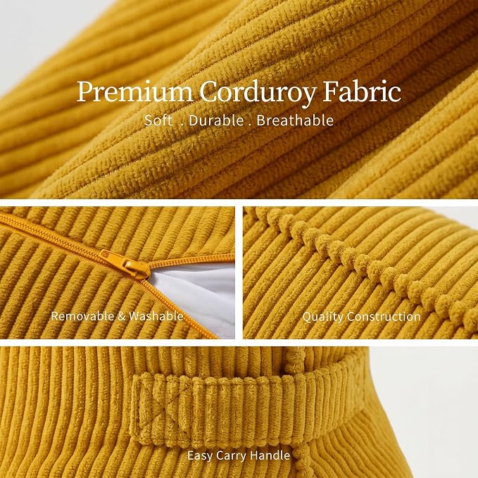 Pat. Pend. Corduroy Reading Back Pillow with Lumbar Support, Triangle Backrest Cushion for Bed Sitting & Relaxing, Support Pillow for Sofa or Headboard, Bright Yellow - Image 8