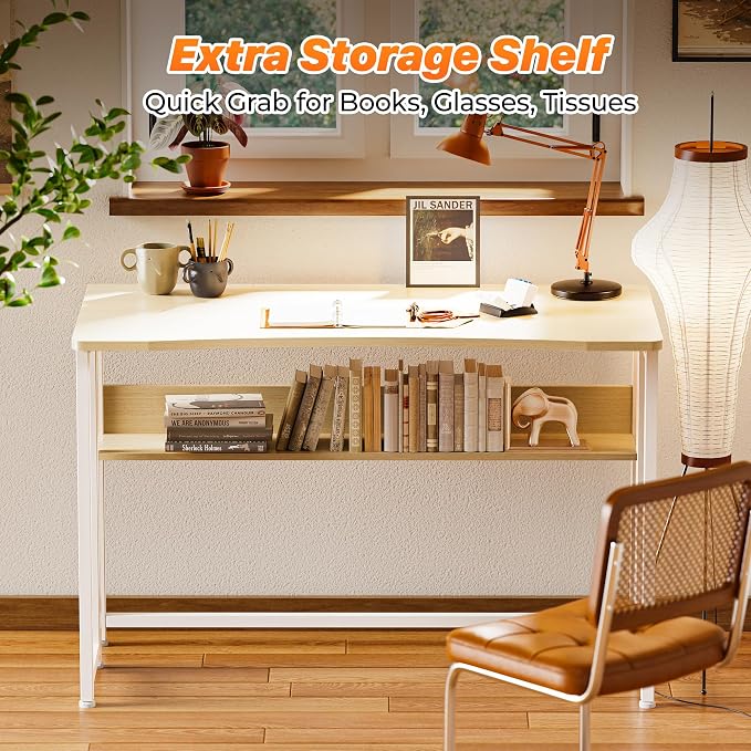 Huuger Folding Desk with Storage Shelf, 39.3 Inch Foldable Computer Table | Writing Work Office Computer Desk for Small Spaces, Space Saving Sofa Table for Couch, Easy to Fold, Oak - Image 6