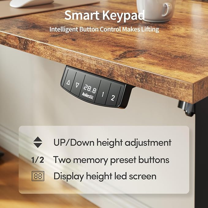 Agilestic 55*24 Inch Height Adjustable Electric Standing Desk, Rustic Brown | Sit Stand Up Computer Desk, Memory Presets, Stable Steel Frame,154 lbs, Easy Assembly, Splice Board, Home Office, Studying - Image 6