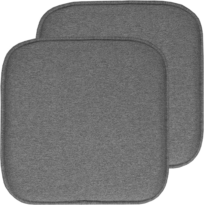 Sweet Home Collection Chair Cushion Memory Foam Pads Honeycomb Pattern Slip Non Skid Rubber Back Rounded Square 16" x 16" Seat Cover, 2 Pack, Charlotte Gray by SweetHomeCollection
