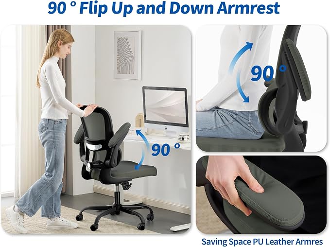 TRALT Ergonomic Office Chair Desk Chair with Adjustable Lumbar Support | Desk Chair Comfy with Flip-up Armrests Ergonomic Chair - Mesh Computer Chairs for Adults, 330lbs, PU Leather (Dark Green, 1) - Image 4