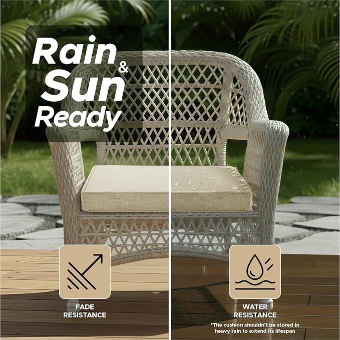 Outdoor Chair Cushions, Set of 4, 18.5 x 16 Inch, Beige | Water Resistant, Fade Resistant, Patio Furniture Seat Replacement, Removable Cover with Zipper, Non-Slip Bottom with Ties - Image 3