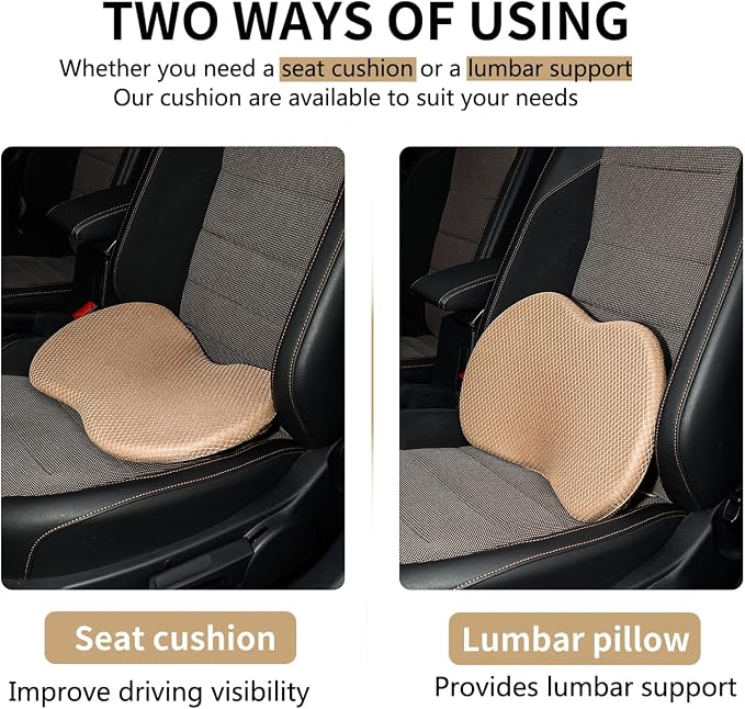 Livtribe Car Seat Cushion - Memory Foam Car Seat Pad - Sciatica & Lower Back Pain Relief - Car Seat Cushions for Driving - Road Trip Essentials for Drivers(Beige) - Image 2