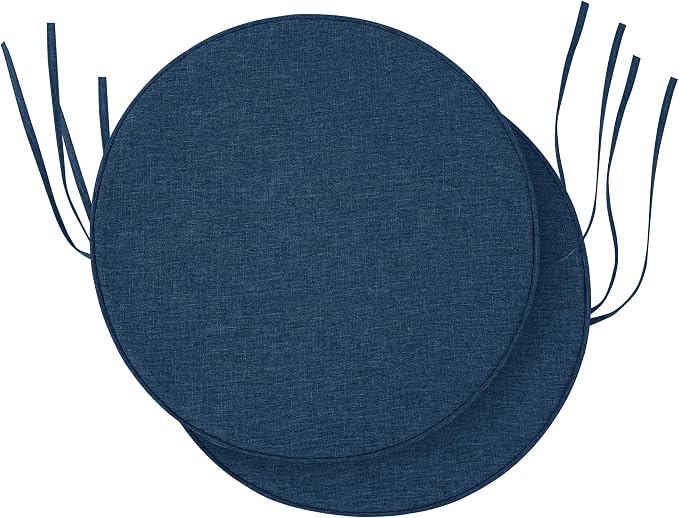 Outdoor Round Chair Cushions 15 Inch, Set of 2, Navy Blue | Fade-Resistant, Water-Resistant, Bistro Chair Seat Pads for Porch Garden Balcony Patio Furniture Stools, Non-Slip Bottom by Unknown