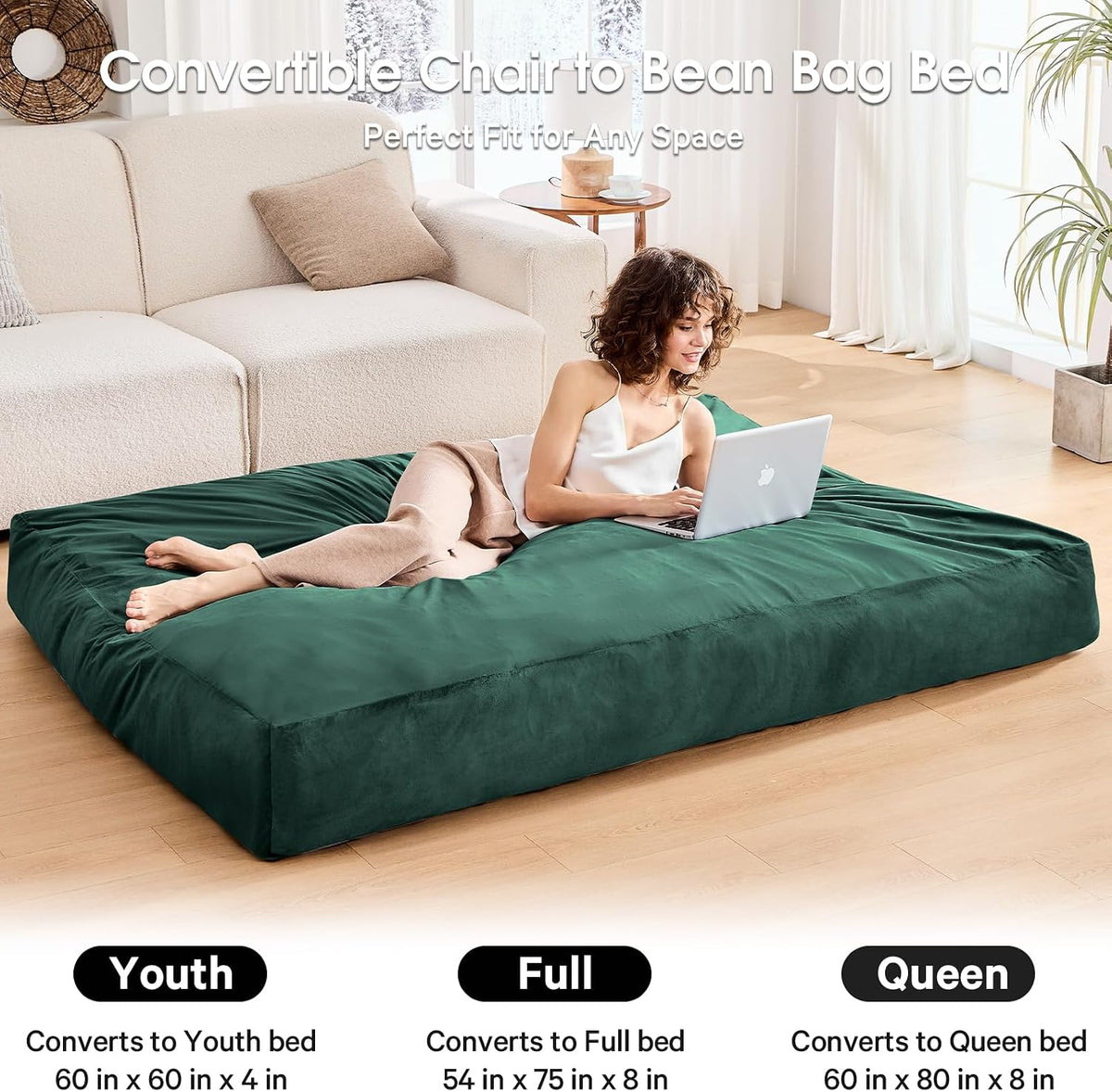 Bean Bag Chairs for Adults - Giant Bean Bag Convertible Floor Sofa - Image 4