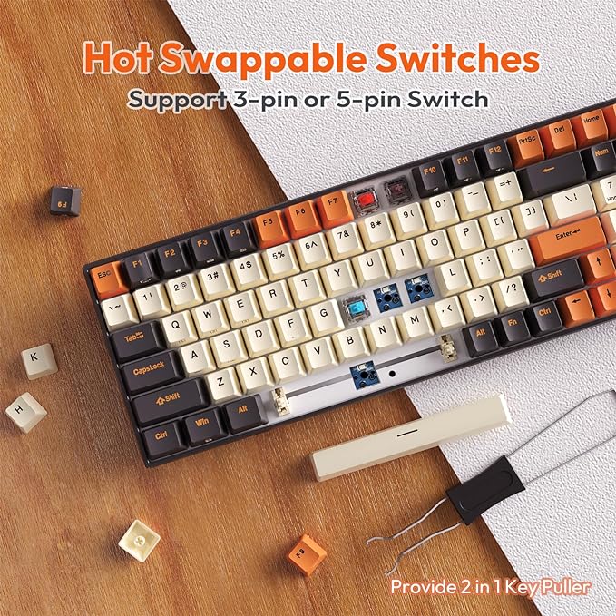 RK ROYAL KLUDGE RK100 Wireless Mechanical Keyboard RGB Backlit Bluetooth5.1/2.4G/Wired 96% Full Size 100-Key Hot Swappable Gaming Keyboard Red Switch Carbon - Image 4