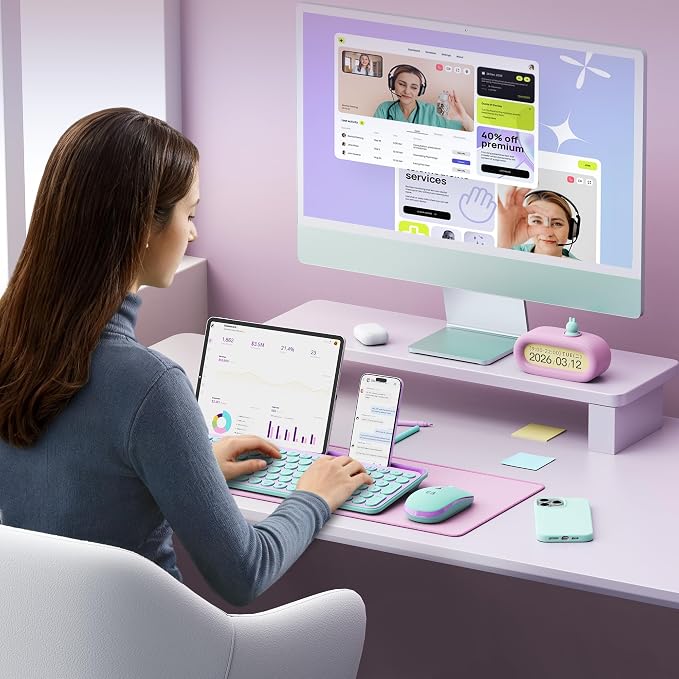 seenda CTU-301 Bluetooth Keyboard and Mouse Combo for iPad,Green&Purple | Bluetooth+2.4G combo with tablet holder, full-size keys and quiet clicks for iPad, iPhone, Mac, Windows and Android. - Image 9