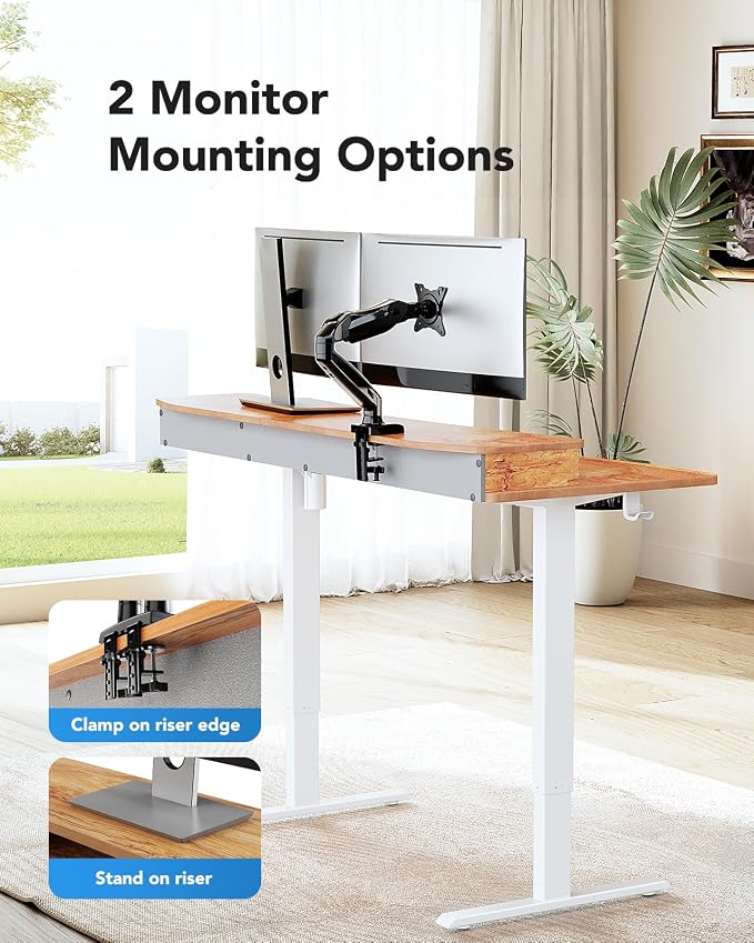 HUANUO 60″ x 30″ Electric Standing Desk with 2 Drawers, C-Clamp Mount Compatible, Height Adjustable Computer Desk, Home Office Stand Up Desk with 4 Preset Heights & 2 Hooks, Light Vintage - Image 4