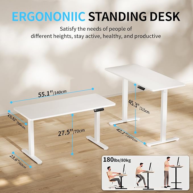 BIZUM Electric Standing Desk, 55x24 inches Height Adjustable Desk, Sit to Stand Desks Memory Gaming Computer Workstation for Home Office, White - Image 2