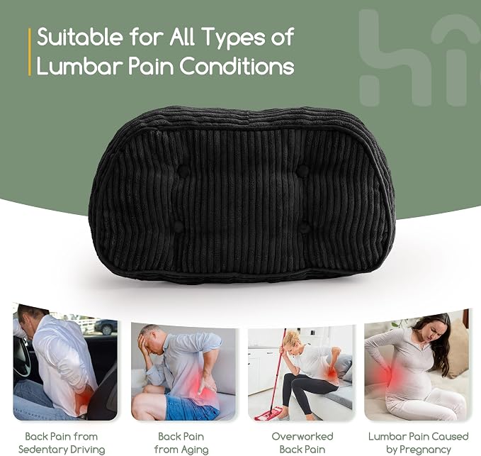 HIGOGOGO Lumbar Support Pillow for Recliner Chair/Accent Chair/Couch/Office Chair, Tufted Corduroy Back Support Cushion for Elderly, Recliner Cushions for Back Rest, Pain Relief, Reading, Black - Image 7