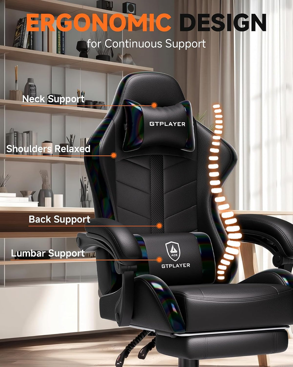 GTPLAYER Gaming Chair, Computer Game Chair for Adults, Iridescent Black - Image 4