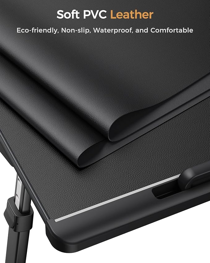 SAIJI Laptop Bed Table for Dual Screens, Lap Desk with Monitor Stand | Height/Angle Adjustable, Foldable & Portable, Soft Leather Surface, Spacious Legroom, with Drawer & Tablet Slot, X-Large - Image 7