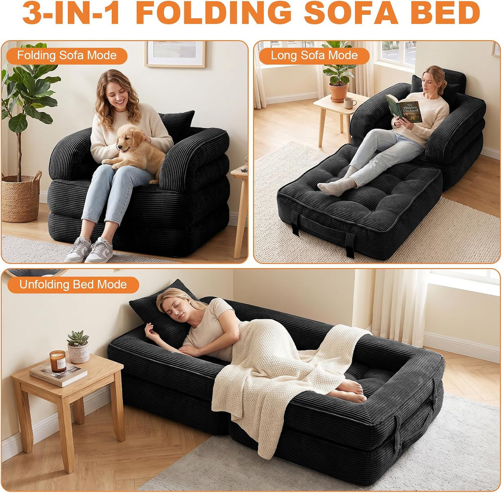 Folding Sofa Bed, Convertible Sleeper Chair, Corduroy Boneless Couch - Image 5