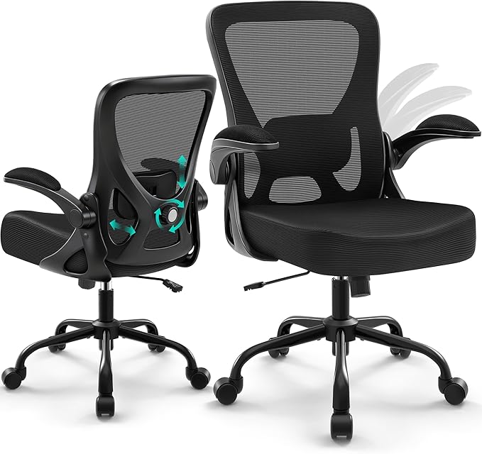 Office Chair - Ergonomic Breathable Mesh Desk Chair with Adjustable Lumbar Support and Flip-up Armrests - Executive High Back Rolling Swivel Comfortable Computer Gaming Chair for Home Office by AreShark